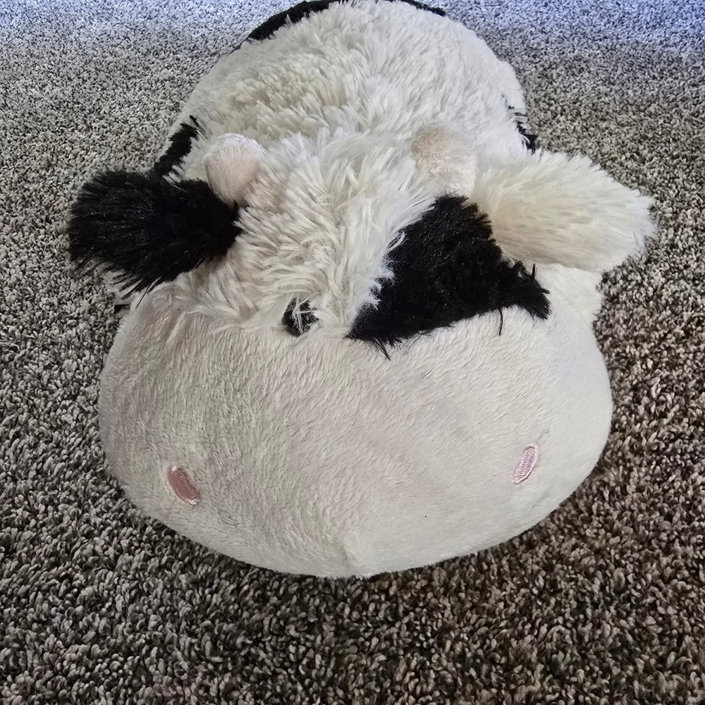 Pillow Pets Cow Plush Toy Kids Large White Black Spotted Folding Stuffed Animal